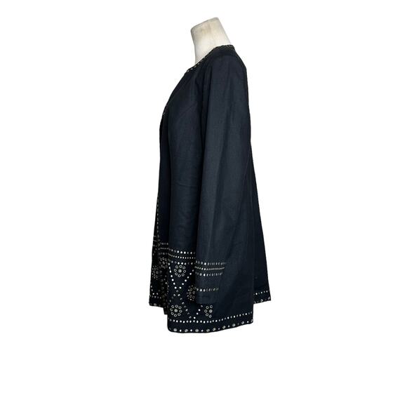 Victor Costa black studded long sleeves open front coat size Large - Picture 7 of 11